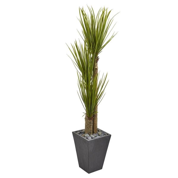 Dare2Decor 5.5 ft. Triple Stalk Yucca Artificial Plant in Slate Planter DA857853